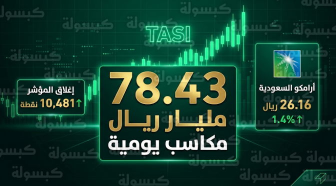 أرامكو تقود صعود السوق السعودية بمكاسب سوقية بلغت 78.43 مليار ريال بنهاية جلسة 2 مارس 2026