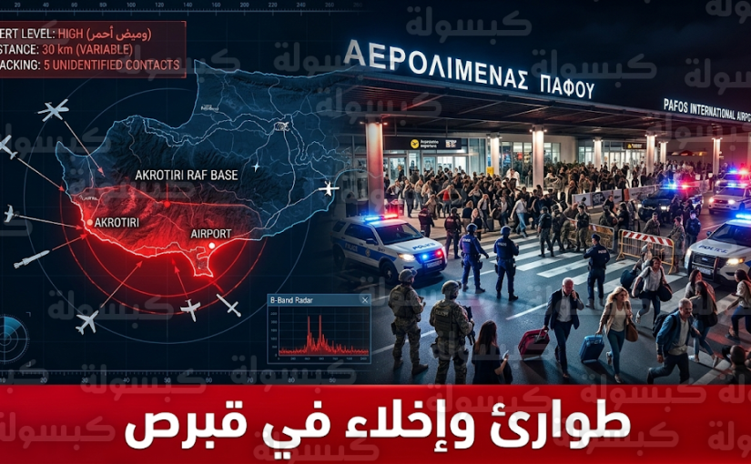 السلطات القبرصية تخلي مطار بافوس وتفعل خطط الطوارئ بعد رصد مسيرات إيرانية الصنع استهدفت قاعدة أكروتيري