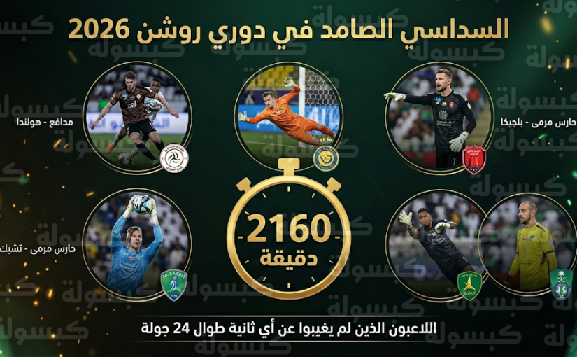 قائمة السداسي الصامد في دوري روشن 2026 تضم 5 حراس ومدافعا وحيدا لم يغيبوا عن أي دقيقة